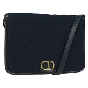 Authentic Christian Dior Trotter Canvas Shoulder Bag Navy Gold